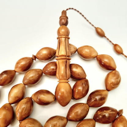 Nakkaş Master Craftsmanship Imame and Hitame Handmade Collectible Master Prayer Beads Kuka Tree 31 Gr, 9X14 mm 40 cm in Special Velvet Box