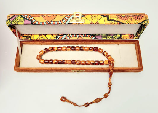 Master Craftsmanship, Handmade, Dry Lathe Workmanship, Collectible, Moire Czechoslovak Katalin Knife Set, Prayer Beads, 10.5X10.5 mm, 41 Gr, in a Special Velvet Box