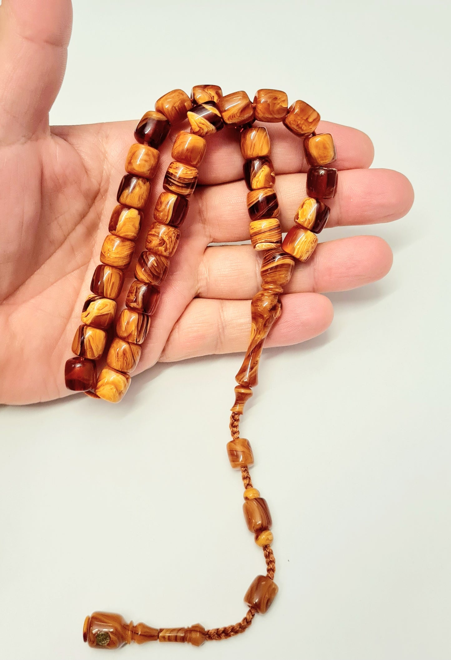 Master Craftsmanship, Handmade, Dry Lathe Workmanship, Collectible, Moire Czechoslovak Katalin Knife Set, Prayer Beads, 10.5X10.5 mm, 41 Gr, in a Special Velvet Box