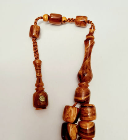 Master Craftsmanship, Handmade, Dry Lathe Workmanship, Collectible, Moire Czechoslovak Katalin Knife Set, Prayer Beads, 10.5X10.5 mm, 41 Gr, in a Special Velvet Box