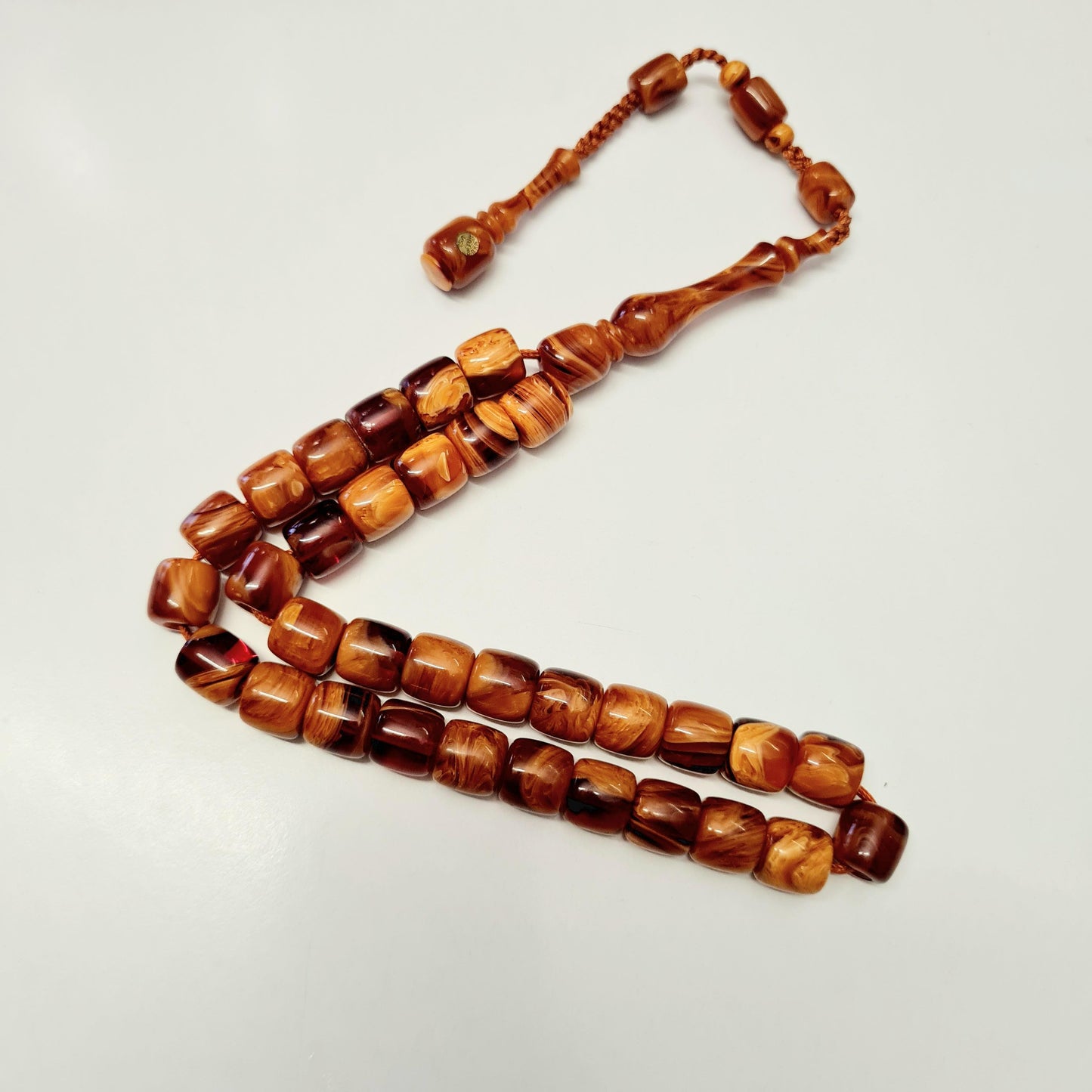 Master Craftsmanship, Handmade, Dry Lathe Workmanship, Collectible, Moire Czechoslovak Katalin Knife Set, Prayer Beads, 10.5X10.5 mm, 41 Gr, in a Special Velvet Box