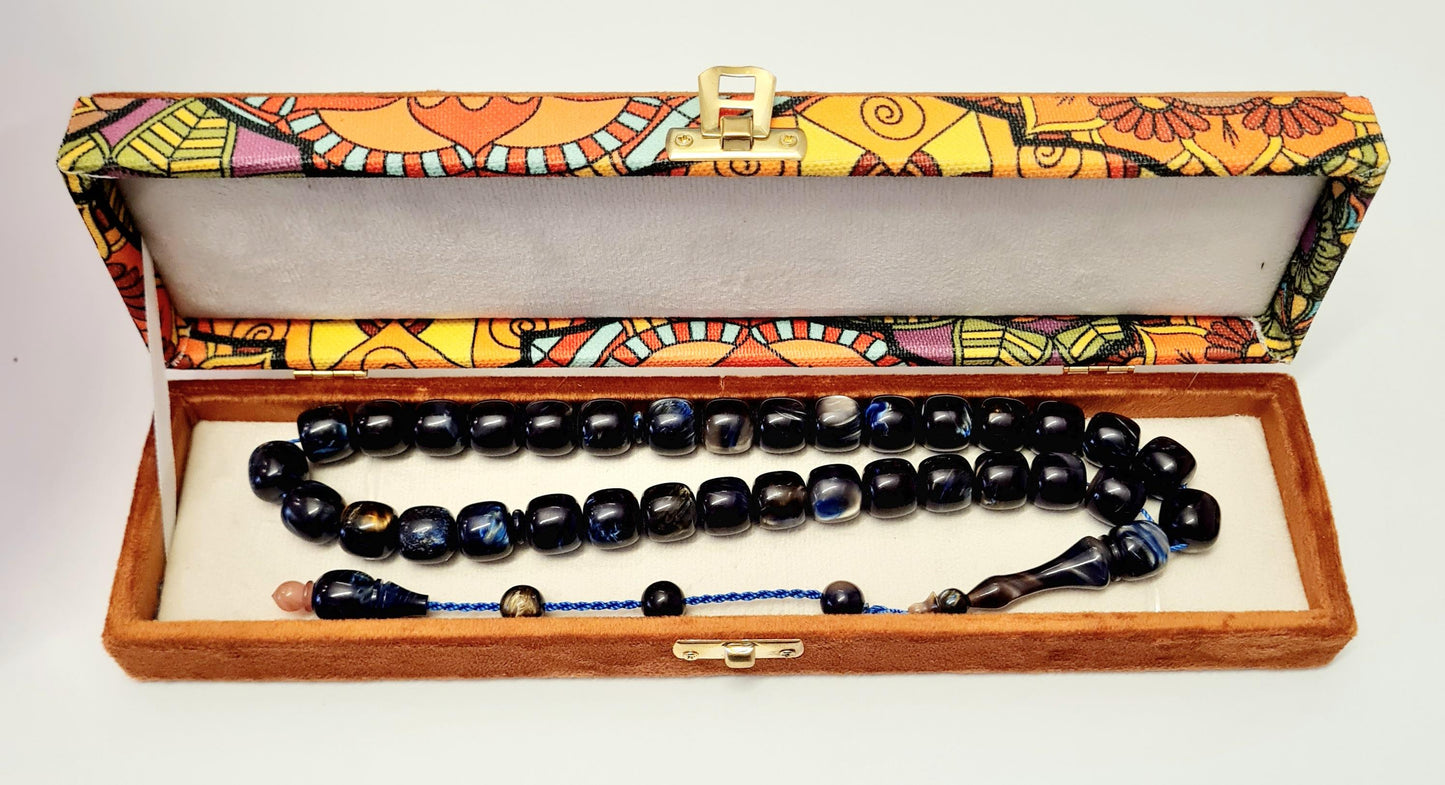 Collectible Katalin Prayer Beads, Handmade, 33 Beads, Moire Large Beads, 19x18 mm, 81 Gr, 44 cm, Special Velvet Box