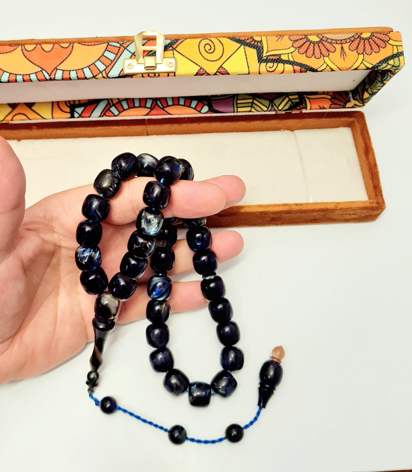 Collectible Katalin Prayer Beads, Handmade, 33 Beads, Moire Large Beads, 19x18 mm, 81 Gr, 44 cm, Special Velvet Box