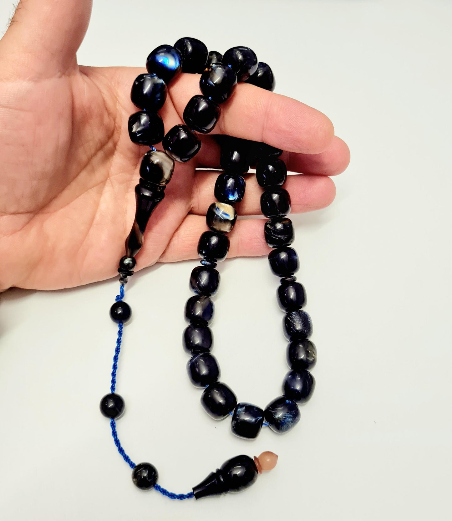Collectible Katalin Prayer Beads, Handmade, 33 Beads, Moire Large Beads, 19x18 mm, 81 Gr, 44 cm, Special Velvet Box