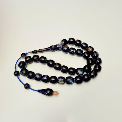 Collectible Katalin Prayer Beads, Handmade, 33 Beads, Moire Large Beads, 19x18 mm, 81 Gr, 44 cm, Special Velvet Box