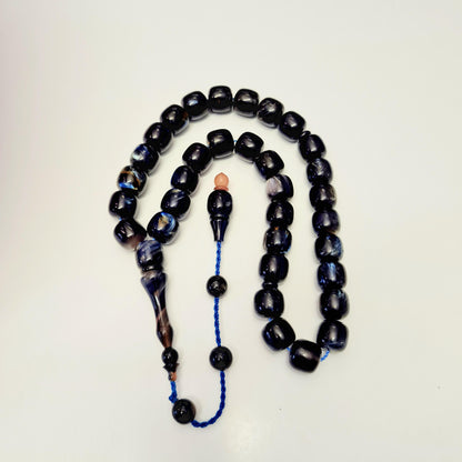 Collectible Katalin Prayer Beads, Handmade, 33 Beads, Moire Large Beads, 19x18 mm, 81 Gr, 44 cm, Special Velvet Box