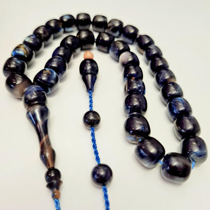 Collectible Katalin Prayer Beads, Handmade, 33 Beads, Moire Large Beads, 19x18 mm, 81 Gr, 44 cm, Special Velvet Box