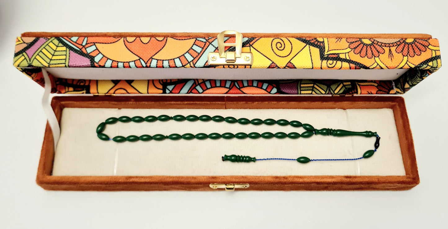 Katalin Prayer Beads Made from Bowling Balls in a Special Velvet Box, 5x10 mm 10 Gr, Dry Lathe Master Handwork Collectible Prayer Beads