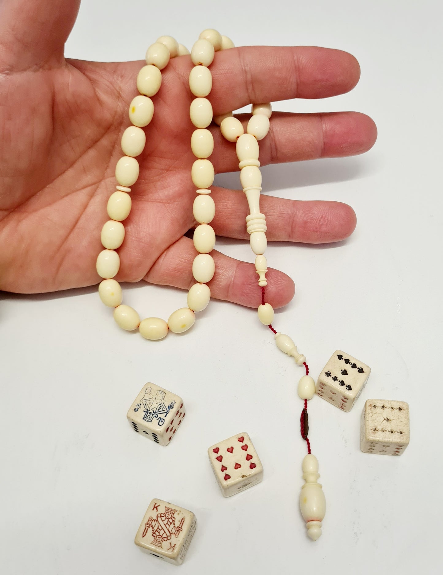 Handmade Mahjong Stone Prayer Beads, 8 x 11.5 mm, 21 Grams, Dry Lathe Work, Collectible