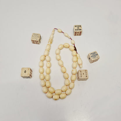 Handmade Mahjong Stone Prayer Beads, 9x12 mm, 26 Grams, Dry Lathe Work, Collectible