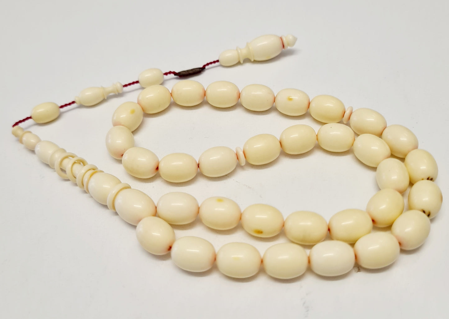 Handmade Mahjong Stone Prayer Beads, 8 x 11.5 mm, 21 Grams, Dry Lathe Work, Collectible