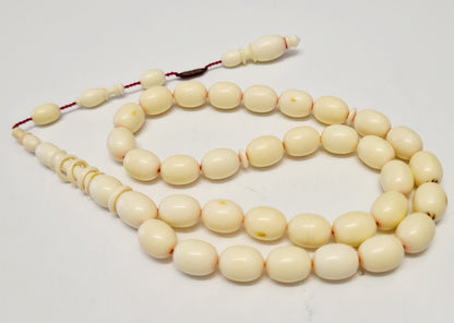 Handmade Mahjong Stone Prayer Beads, 8 x 11.5 mm, 21 Grams, Dry Lathe Work, Collectible
