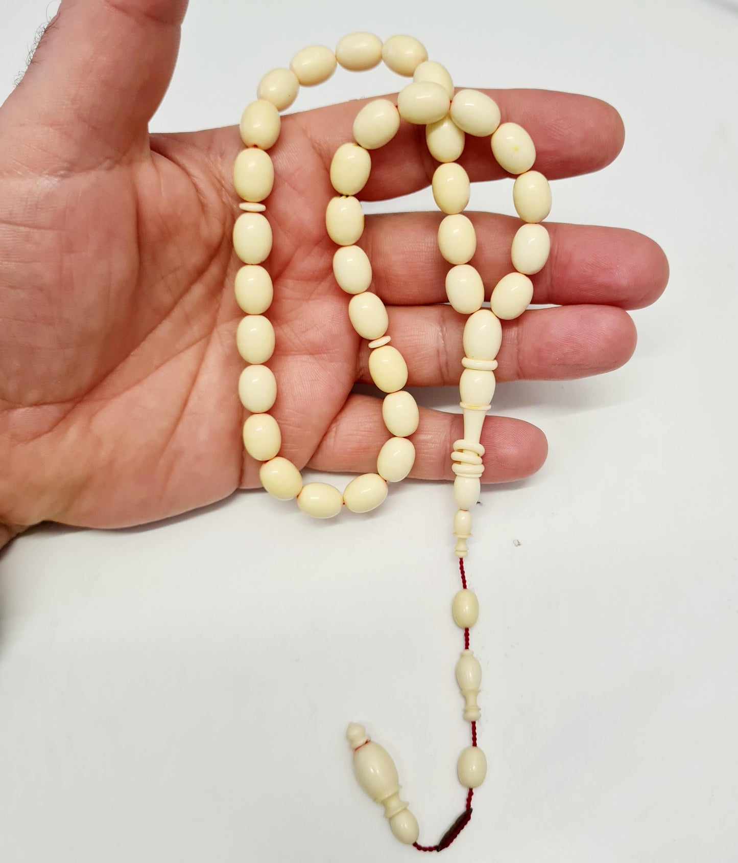 Handmade Mahjong Stone Prayer Beads, 9x12 mm, 26 Grams, Dry Lathe Work, Collectible
