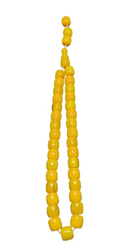 Sarı Katalin Tesbih, 38 cm Uzunluk, 140 gr Ağırlık, 17x16 mm Boncuk Ölçüsü, Usta İşi Kuru Torna