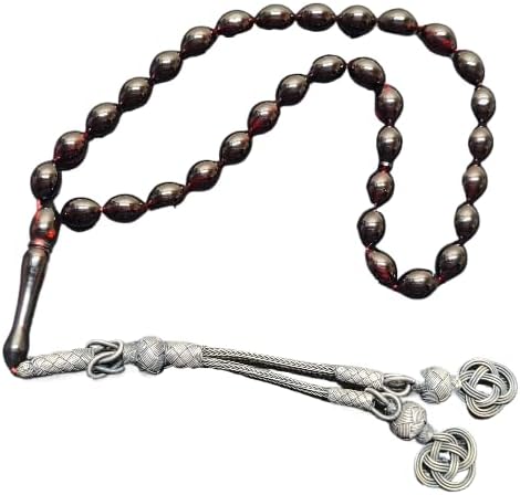 8 X 11 mm, 34 cm, 23 gr Master Dry Lathe Handmade Old Casting Material Shaved, Moire Collectible Kzaziye Silver Tasseled Prayer Beads