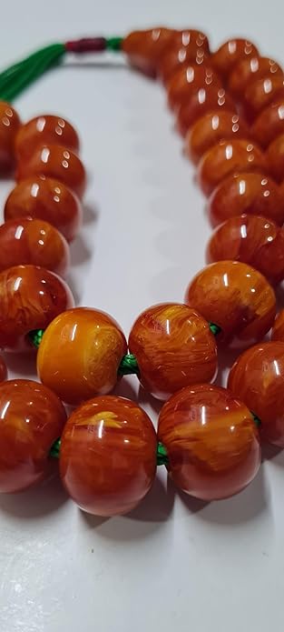 164 Gr 20X16 mm Habbe Ölçülerde 50 cm Uzunluğunda Eski Döküm Bowling Topundan Çubuk Katalin Malzeme Kuru Torna El Yapımı Usta İşi Kolleksiyonluk Büyük Boy Özel Tespih (HARELİ TURUNCU)