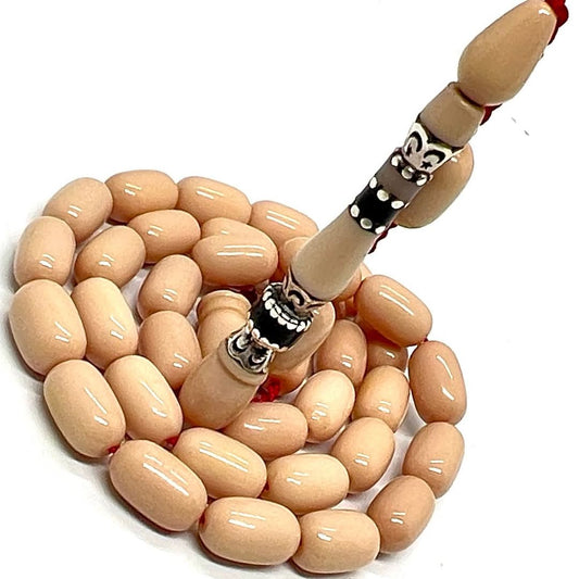 7 X 11 mm 34 cm Old Cast French Galilite Katalin Material Master Made Dry Hand Lathe Perfect Collectible Prayer Beads Master Signed Silver Nakkaş Embroidered Imamate