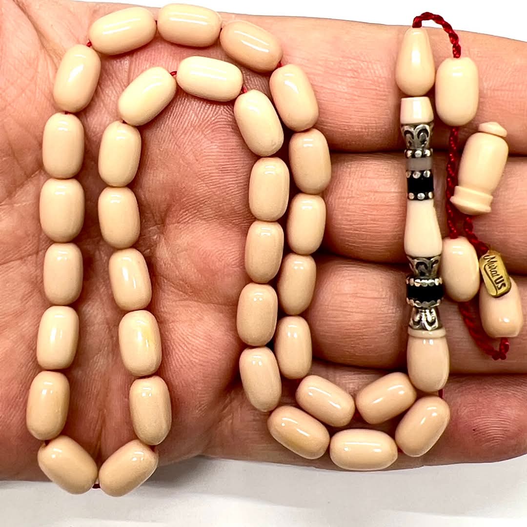 7 X 11 mm 34 cm Eski döküm Fransız Galilit Katalin Malzeme Usta Yapımı Kuru El tornası Mükemmel Kolleksiyonluk Tespih Usta İmzalı Gümüş Nakkaş İşlemeli İmame