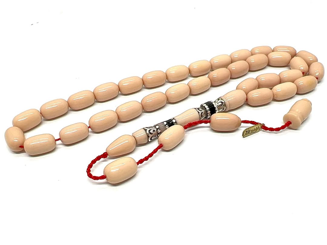 7 X 11 mm 34 cm Eski döküm Fransız Galilit Katalin Malzeme Usta Yapımı Kuru El tornası Mükemmel Kolleksiyonluk Tespih Usta İmzalı Gümüş Nakkaş İşlemeli İmame