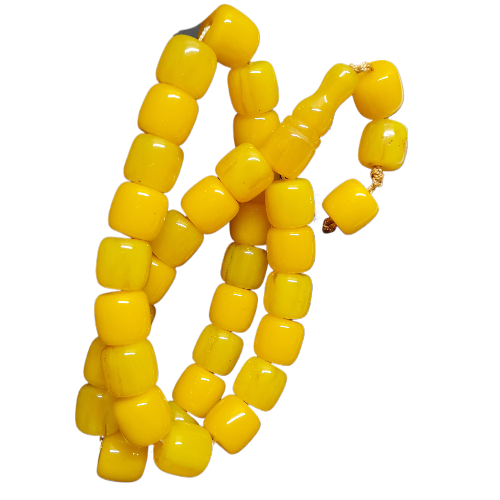 Yellow Katalin Prayer Beads, 38 cm Length, 140 g Weight, 17x16 mm Bead Size, Masterwork Dry Lathe 