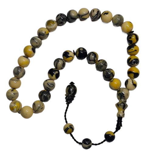 Antique Katalin Bowling Ball Collection Prayer Beads, 36 cm, 52 g, Black-Yellow Marble Pattern