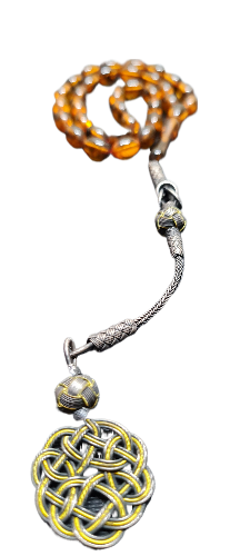 Eski Döküm Hareli Alman Zarı kolleksiyonluk Tesbih, 7x10mm, 20 Gr, El Yapımı Kuru Torna, Gümüş Örgü Püsküllü