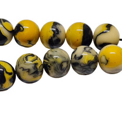 Antik Katalin Bowling Topu Koleksiyon Tespihi, 36 cm, 52 Gr, Siyah-Sarı Mermer Desenli