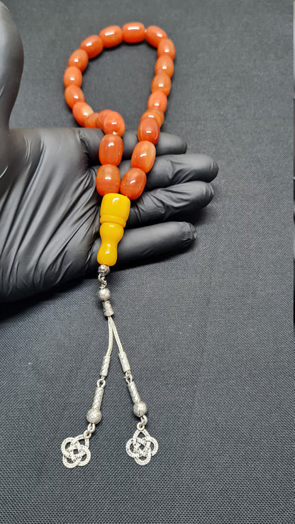 %100 YEMEN Akik Taşı 19 X 14 mm, 137 Gr, 35 Cm, Dev Boy, Katalin İmame İle Usta Kuru Torna El Yapımı Gümüş Püsküllü Kolleksiyonluk Büyük Boy Akik Tespih
