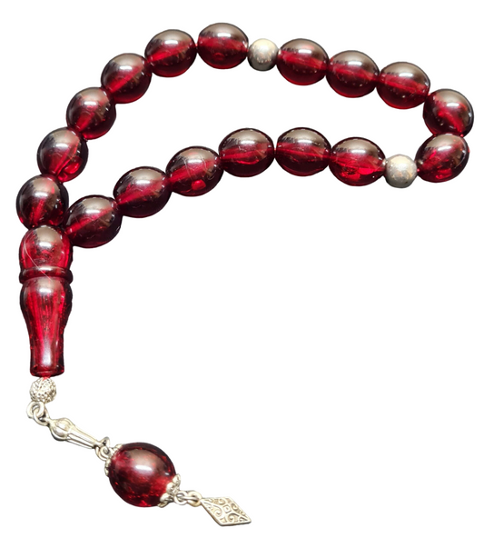 14 X 16 mm, 42 Gr, 25 Cm, ​​Made from Old Cast Material, Masterwork, Handmade Dry Lathe Silver Tassel Collectible 17 Beaded Prayer Beads