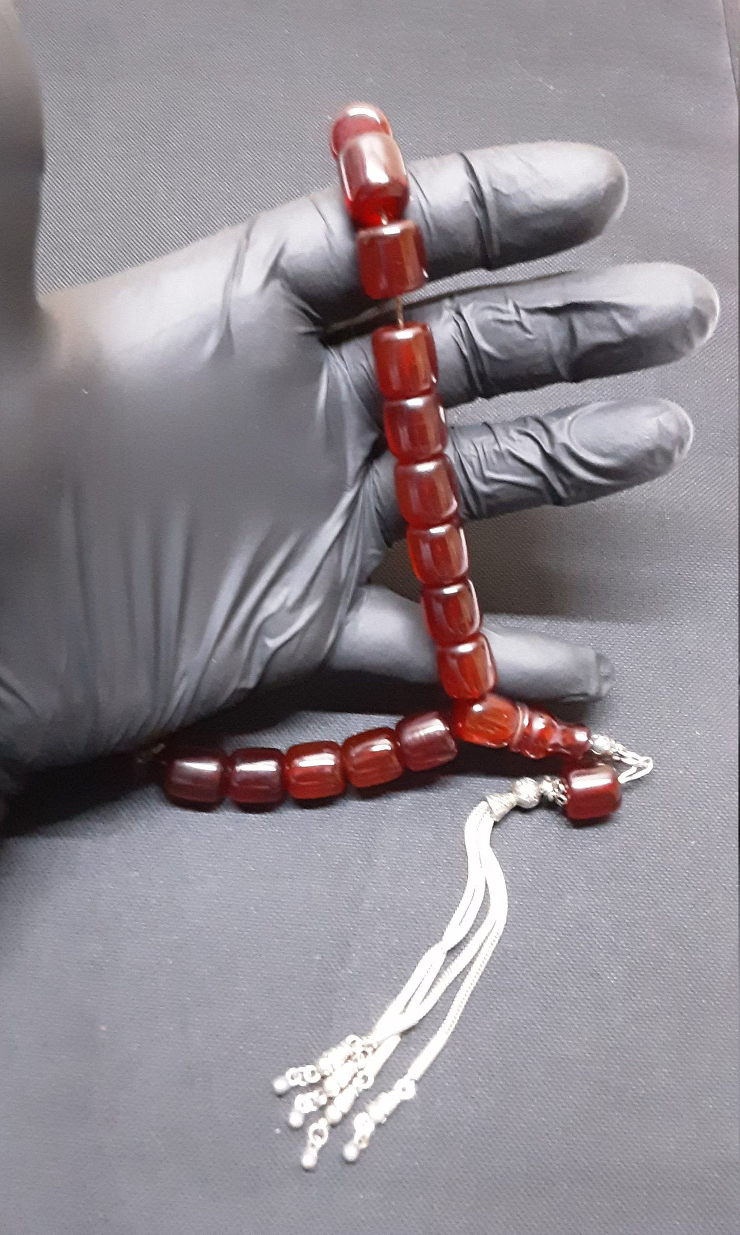 13 x 13 mm, 77 Gr, 39,5 Cm Antik Alman Oyun Zarından Yapılma Eski Kuru Torna Gümüş Püsküllü Usta Yapımı Kolleksiyonluk Büyük Boy Zar Tespih
