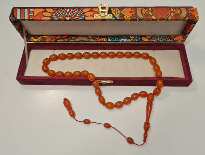 Collectible Dry Lathe Handmade Masterwork 12X14 MM Sequential System Moire Old Rod Casting Material Handmade Masterwork Prayer Beads (ORANGE)