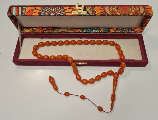 Collectible Dry Lathe Handmade Masterwork 12X14 MM Sequential System Moire Old Rod Casting Material Handmade Masterwork Prayer Beads (ORANGE)