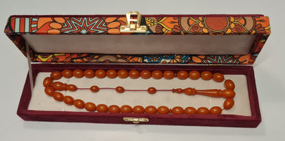 Collectible Dry Lathe Handmade Masterwork 12X14 MM Sequential System Moire Old Rod Casting Material Handmade Masterwork Prayer Beads (ORANGE)